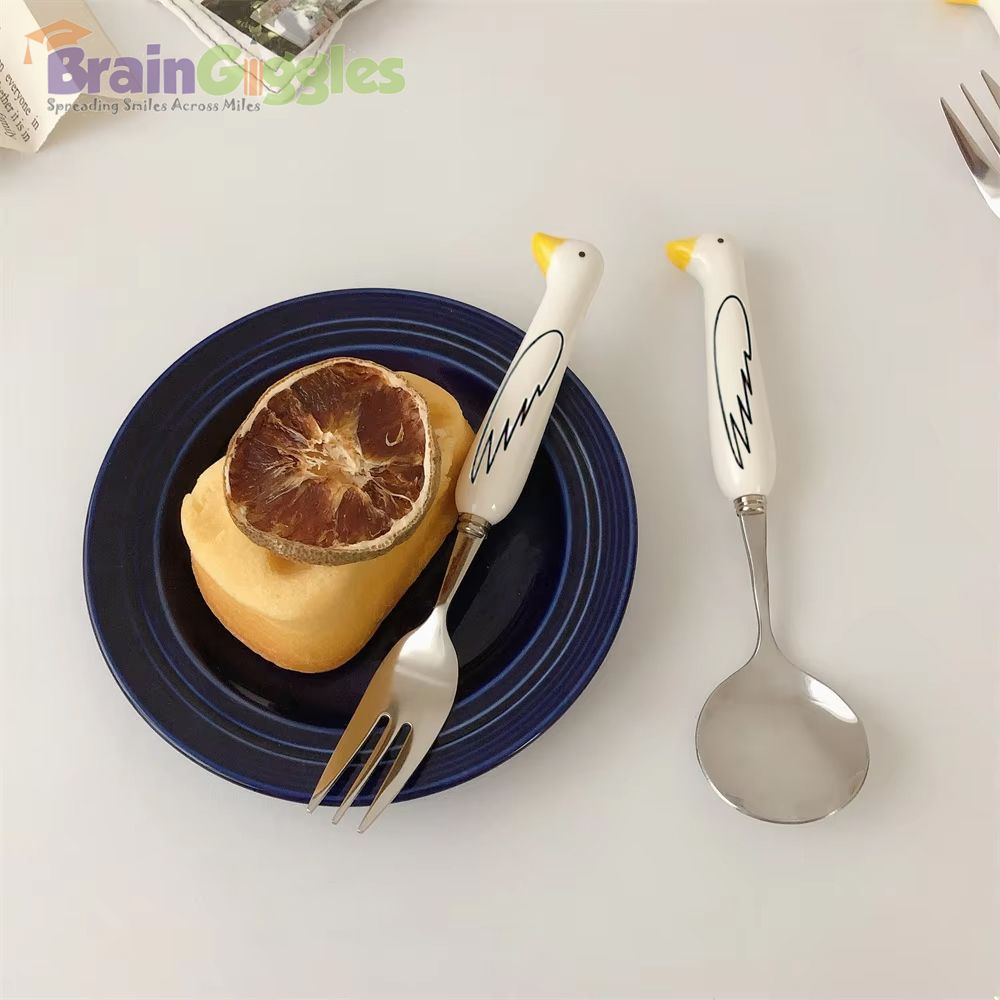 Brain Giggles - Kids Cutlery Set With Case - Wings - White/Yellow - 2 Pcs