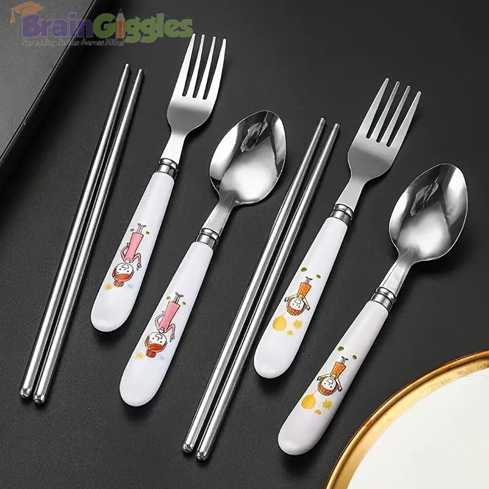 Brain Giggles - Kids Cutlery Set With Case - Red - 4 Pcs