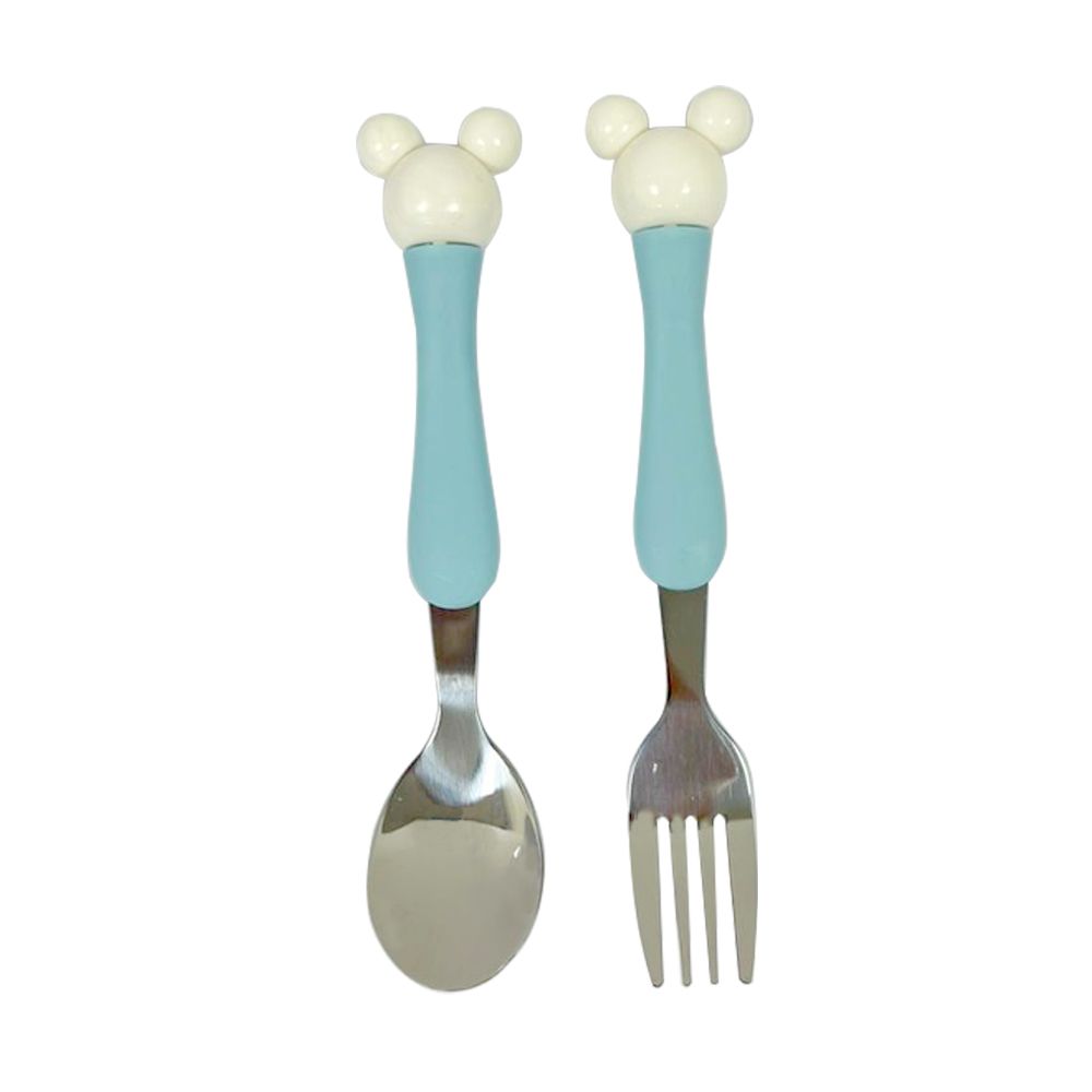 Brain Giggles - Mickey Ear Kids Cutlery Set With Case - Blue - 2 Pcs