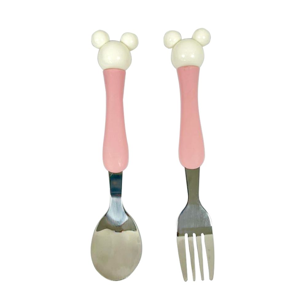 Brain Giggles - Mickey Ear Kids Cutlery Set With Case - Pink - 2 Pcs