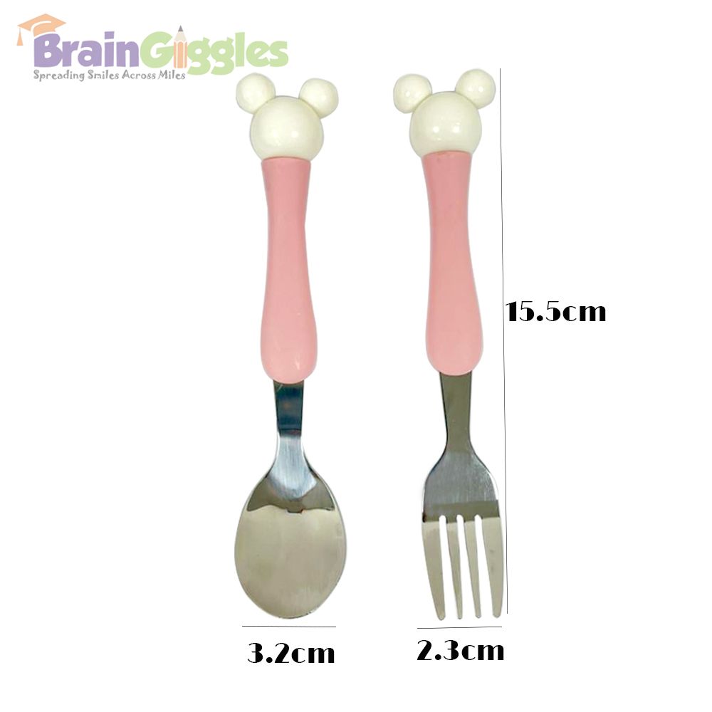 Brain Giggles - Mickey Ear Kids Cutlery Set With Case - Pink - 2 Pcs