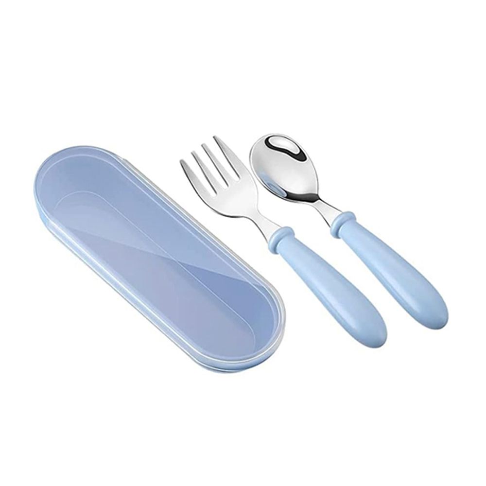 Brain Giggles - Kids Cutlery Set With Case - Blue - 2 Pcs