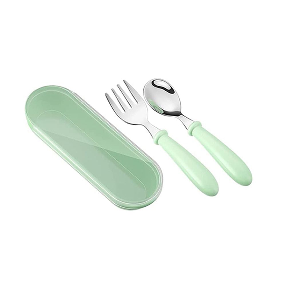 Brain Giggles - Kids Cutlery Set With Case - Green - 2 Pcs