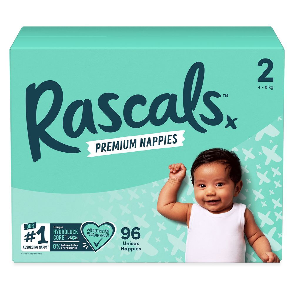 Rascals - Premium Baby Diapers Jumbo Box - Size 2 - 4-8 kg - 96 Pcs