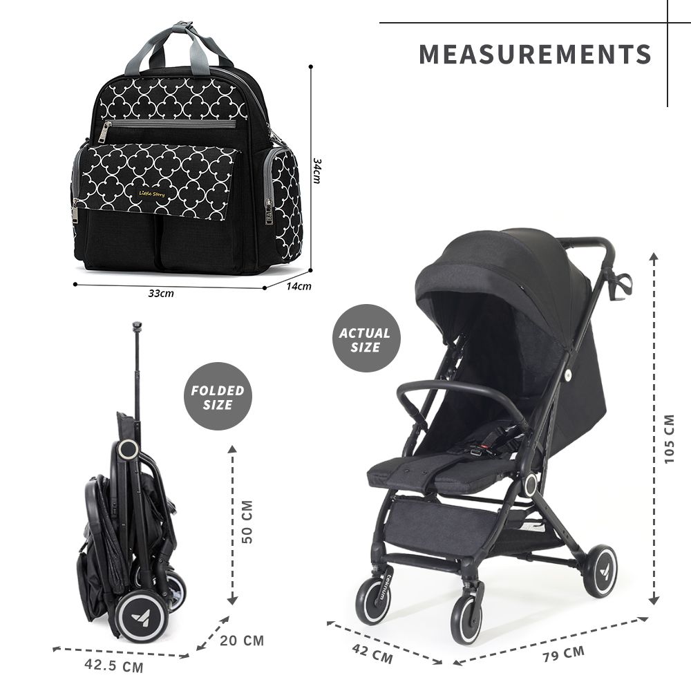 Teknum - Travel Cabin Stroller With Convertible Diaper Backpack Set - Black