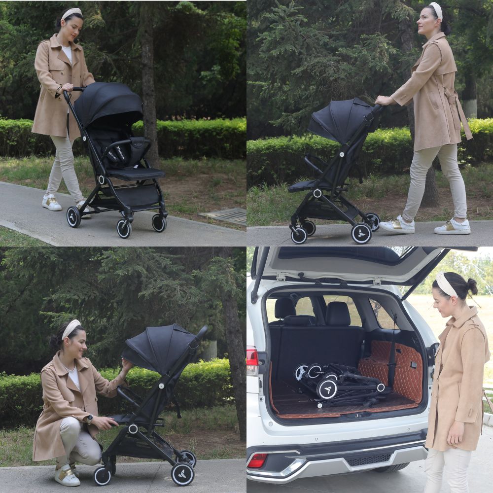 Teknum - Travel Cabin Stroller With Diaper Bag And Cup Holder - Black