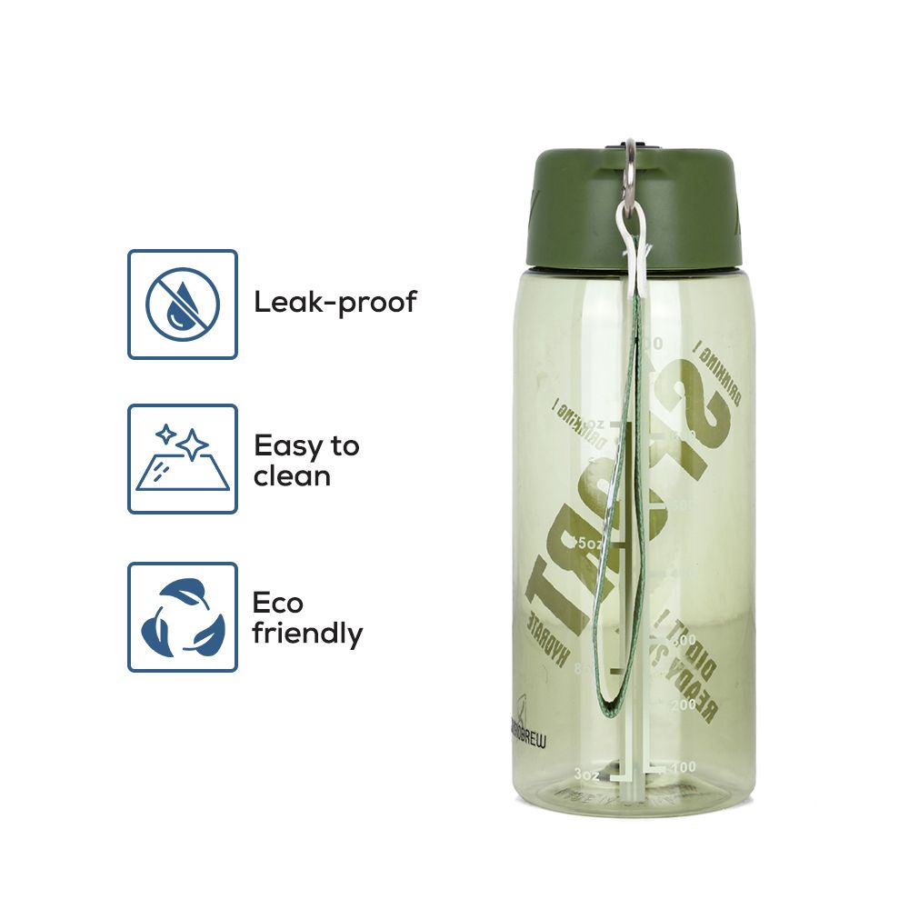 Hydrobrew - Water Bottle with Grab String 800ml - Green