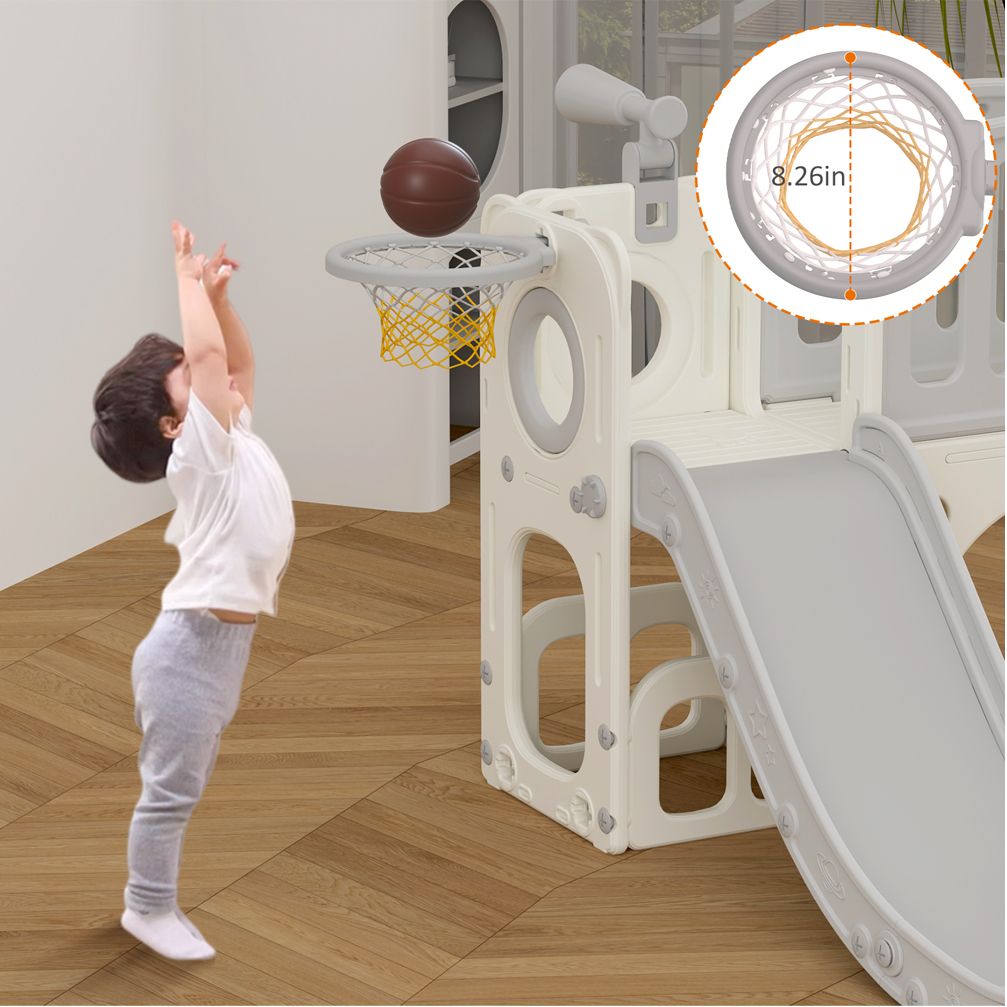 Little Story - Play House With Activity Slide & Basketball - Grey