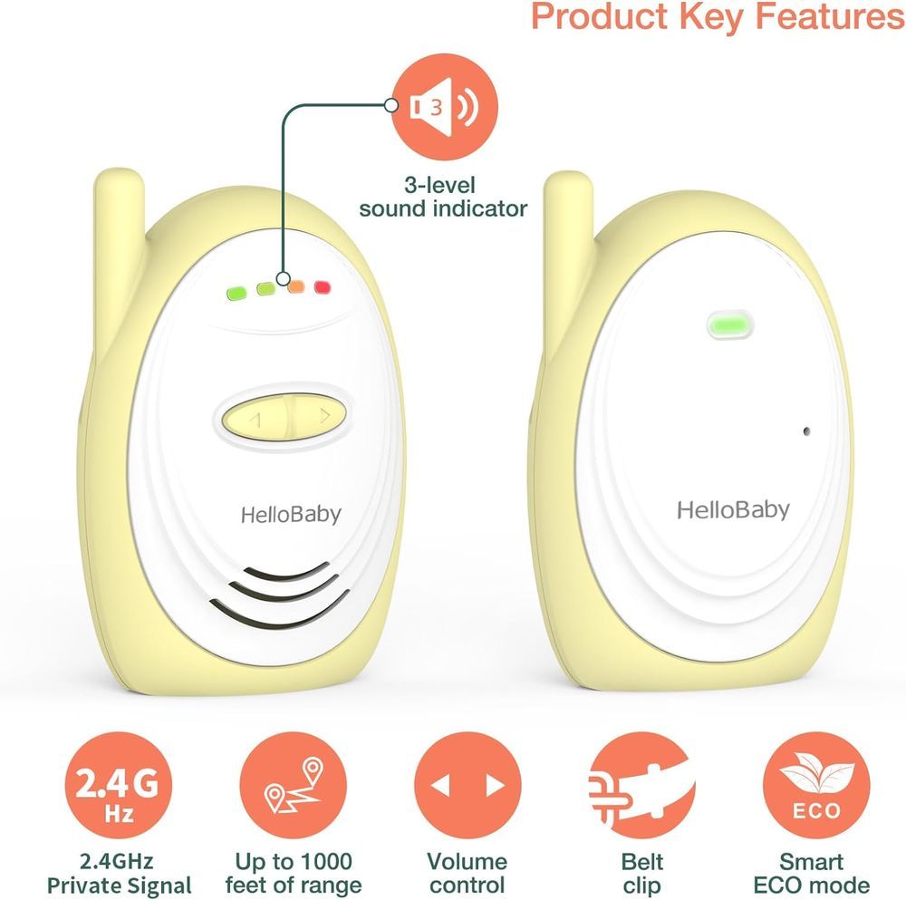 هلو بيبي - جهاز مراقبة الطفل الصوتي مع مؤشر صوت ونقل رقمي