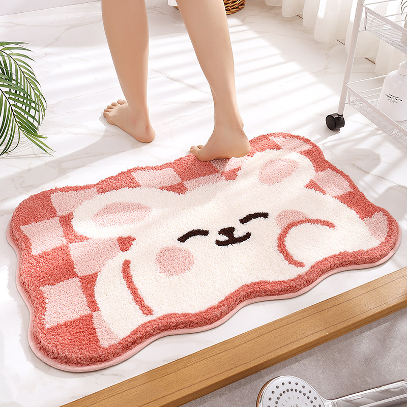 Mei Stylish - Plush Non Slip Bathroom Mat - Rabbit - Pink/Red - 50x80cm