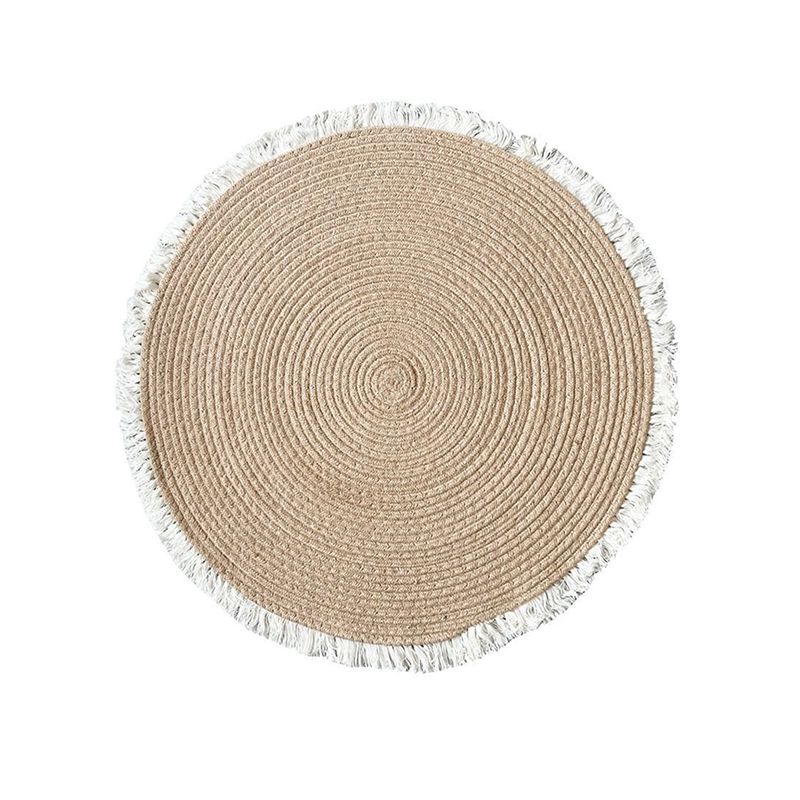 Mei Stylish - Hand Woven Jute Tassel Round Carpet - Brown - 80cm