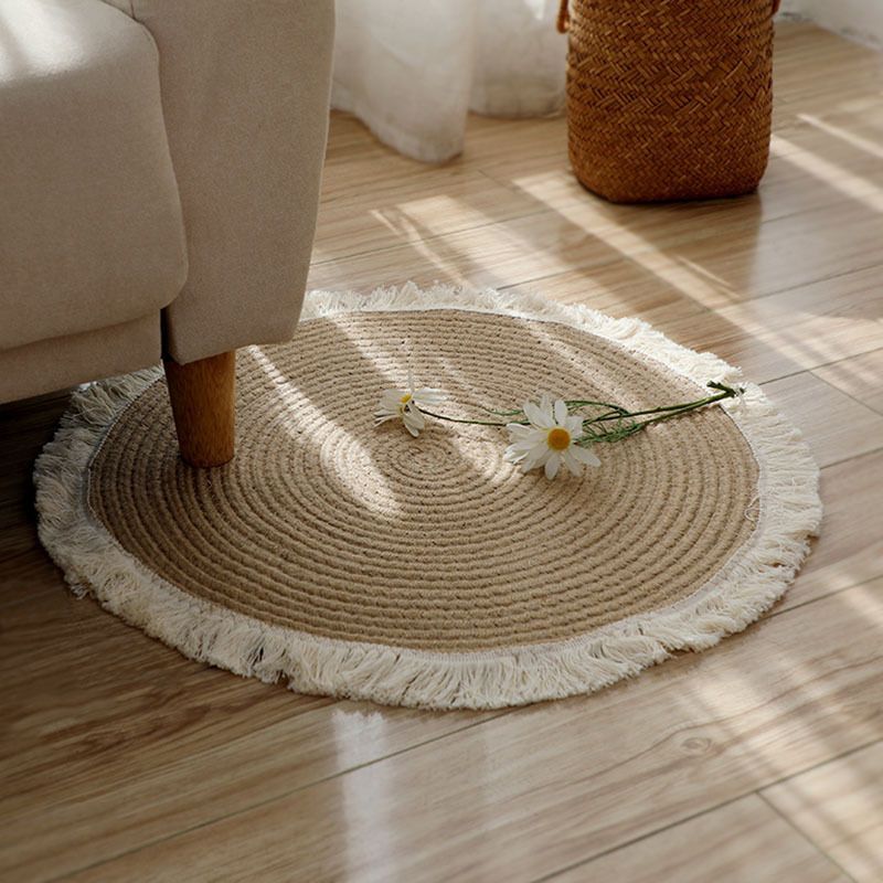 Mei Stylish - Hand Woven Jute Tassel Round Carpet - Brown - 80cm