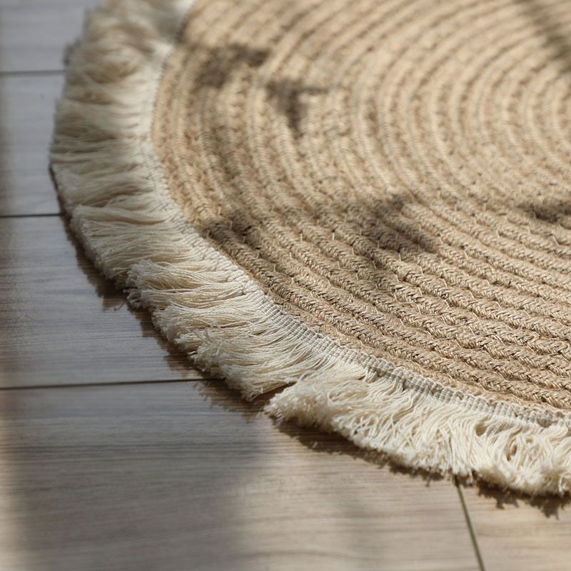 Mei Stylish - Hand Woven Jute Tassel Round Carpet - Brown - 80cm