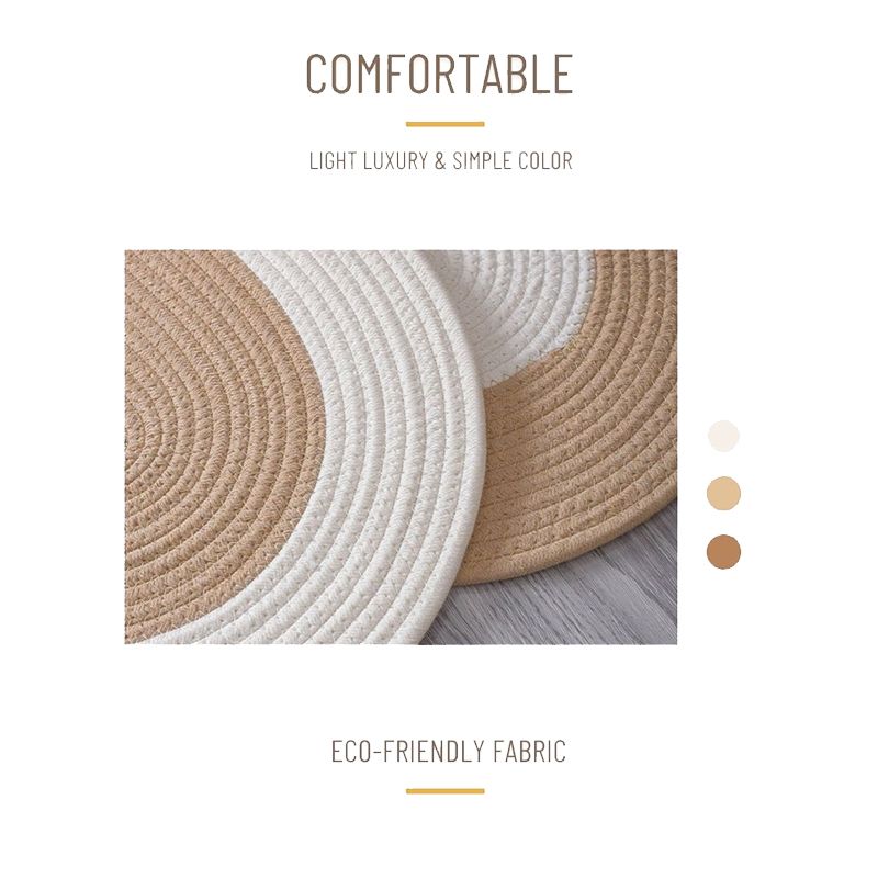 Mei Stylish - Hand Woven Jute Tassel Round Carpet - White - 80cm