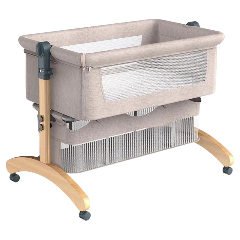 Dreeba - Linen Fabric Baby Crib - Grey/Wood