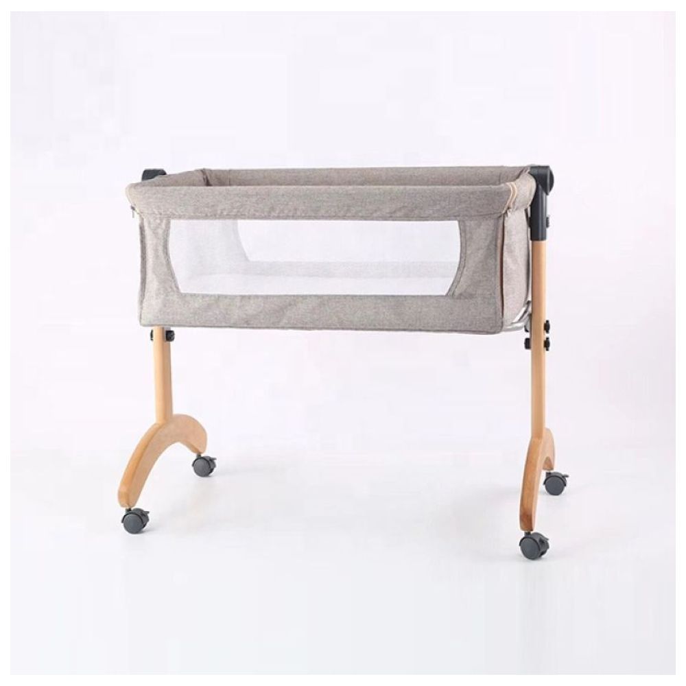 Dreeba - Linen Fabric Baby Crib - Grey/Wood