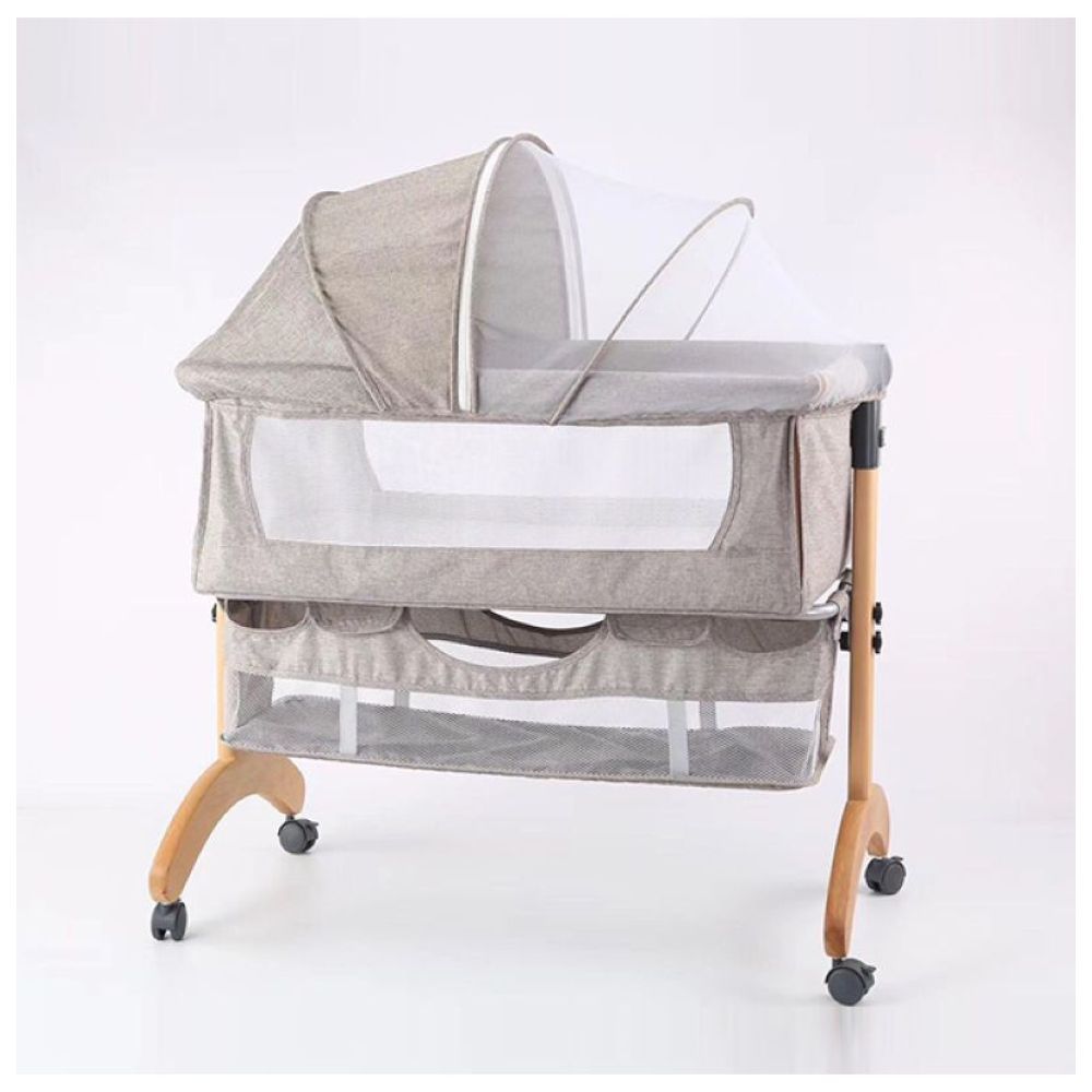 Dreeba - Linen Fabric Baby Crib - Grey/Wood