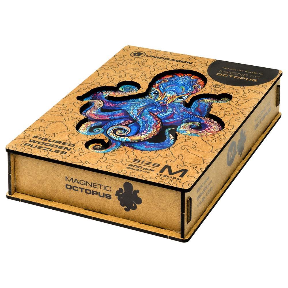 Unidragon - Figured Wooden Puzzle Kit - Magnetic Octopus - Medium - 200pcs