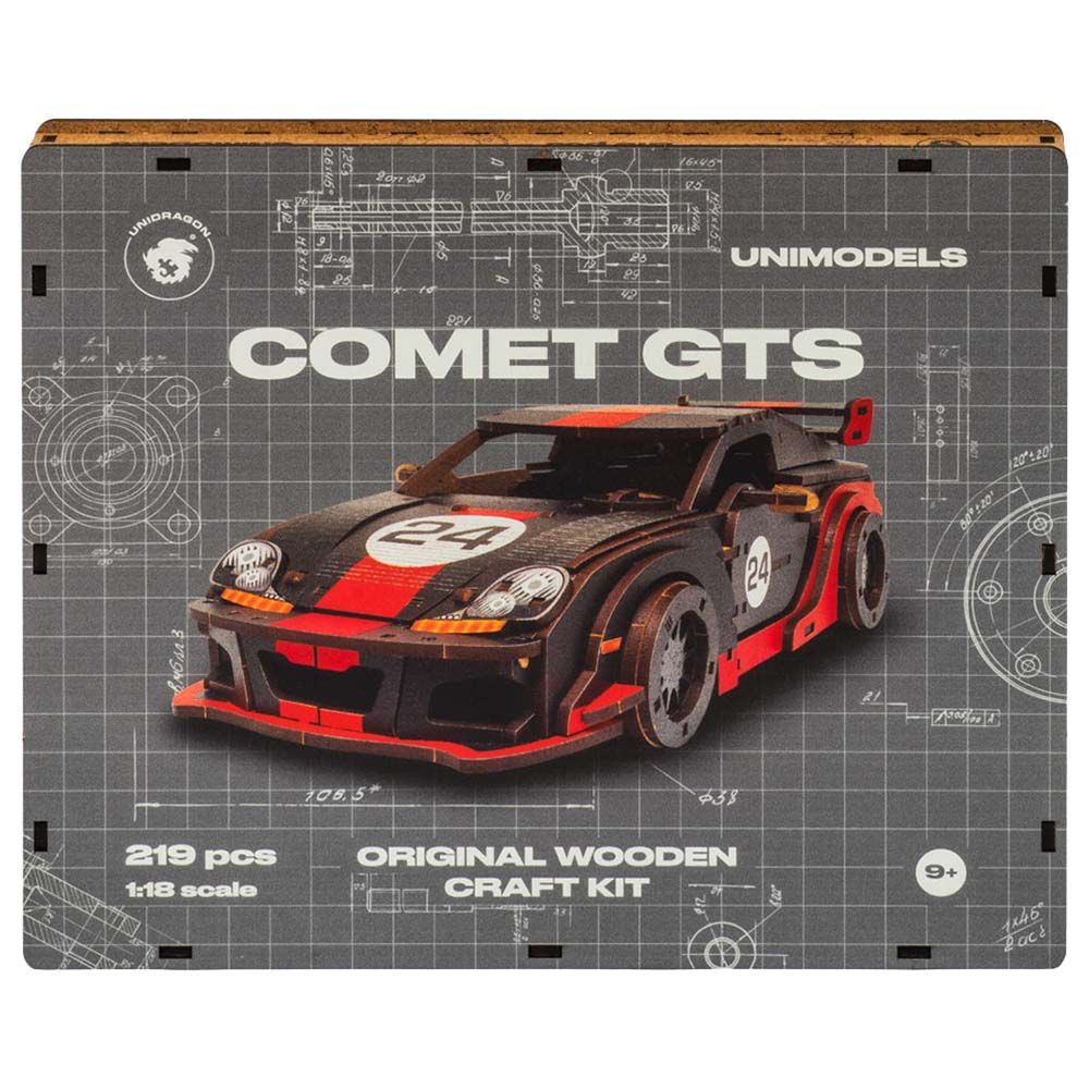 Unidragon - Figured Wooden Puzzle Kit - Unimodeis Comet GTS - 219pcs - Black/Red