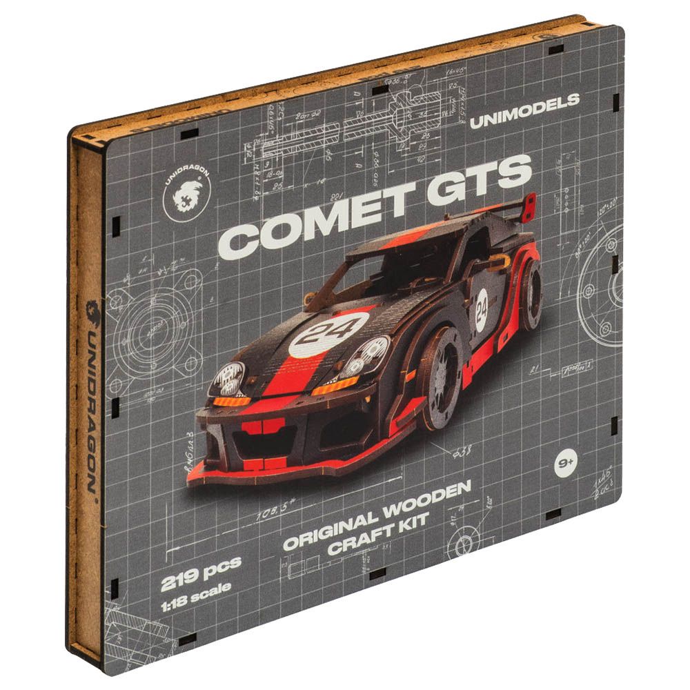 Unidragon - Figured Wooden Puzzle Kit - Unimodeis Comet GTS - 219pcs - Black/Red