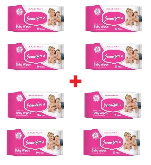 Jennifer's - Baby Wipes Alcohol Free, 80's (Bundle of 8)