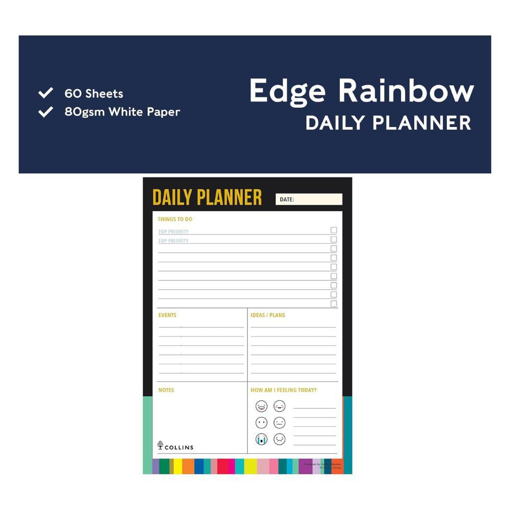 Collins - Edge Rainbow A5 Daily Planner Pad - Black