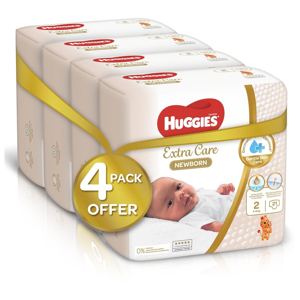 Huggies - Extra Care Newborn, Size 2, 4 - 6 kg, Mega Pack, 84 Diapers