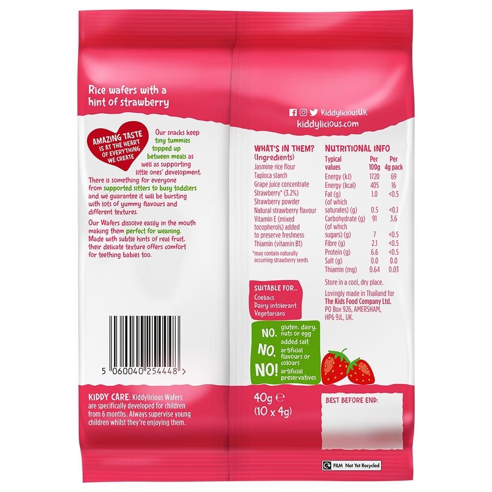 Kiddylicious - Gluten And Dairy Free Wafers - Strawberry - 4 g - Pack of 10