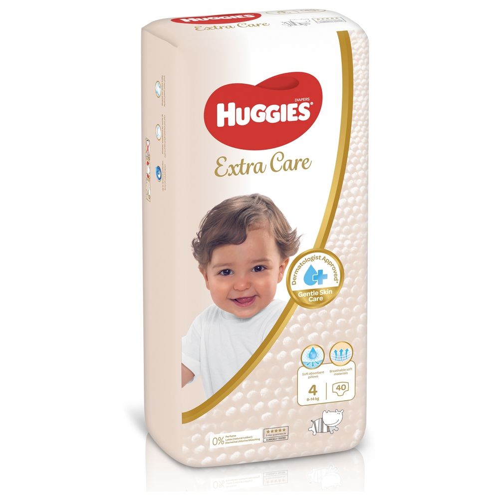 Huggies - Extra Care, Size 4, 8 -14 kg, Value Pack, 40 Diapers