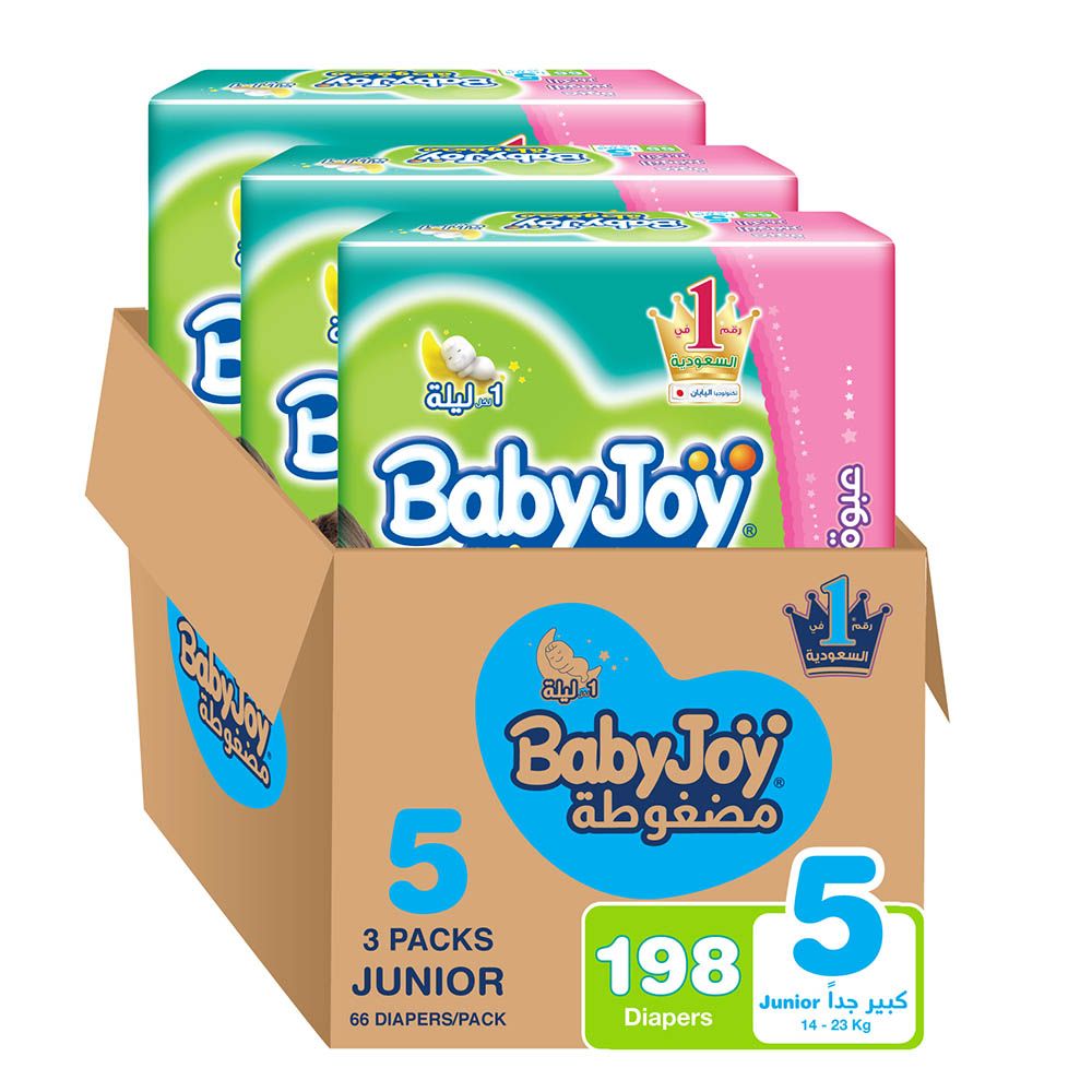 Babyjoy - Compressed Diamond Pad Diaper S5 Junior - 14-23 Kg - Pack of 3 - 198pcs