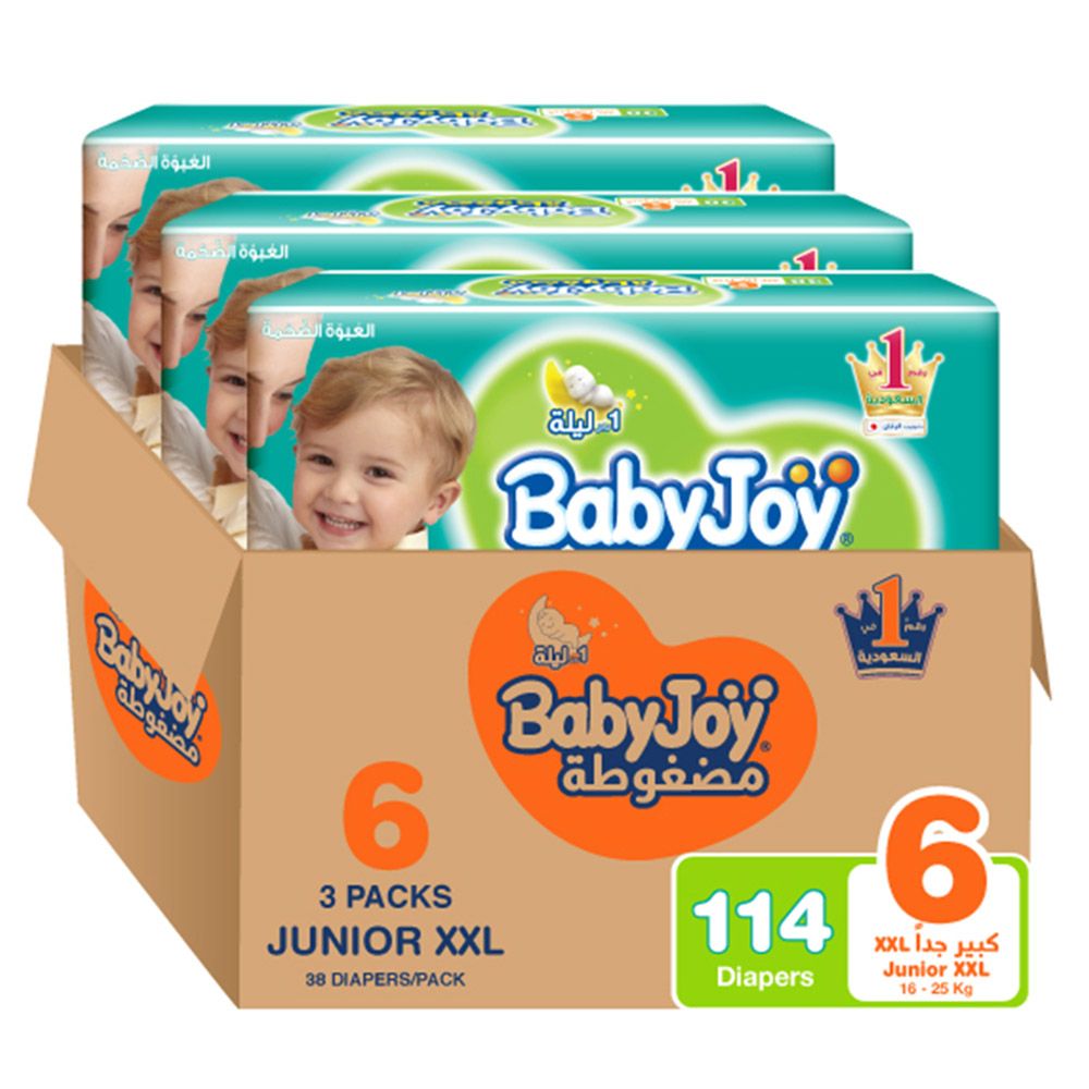 Babyjoy - Compressed Diamond Pad Diaper S6 XXL - 16-25 Kg - Pack of 3 - 114pcs