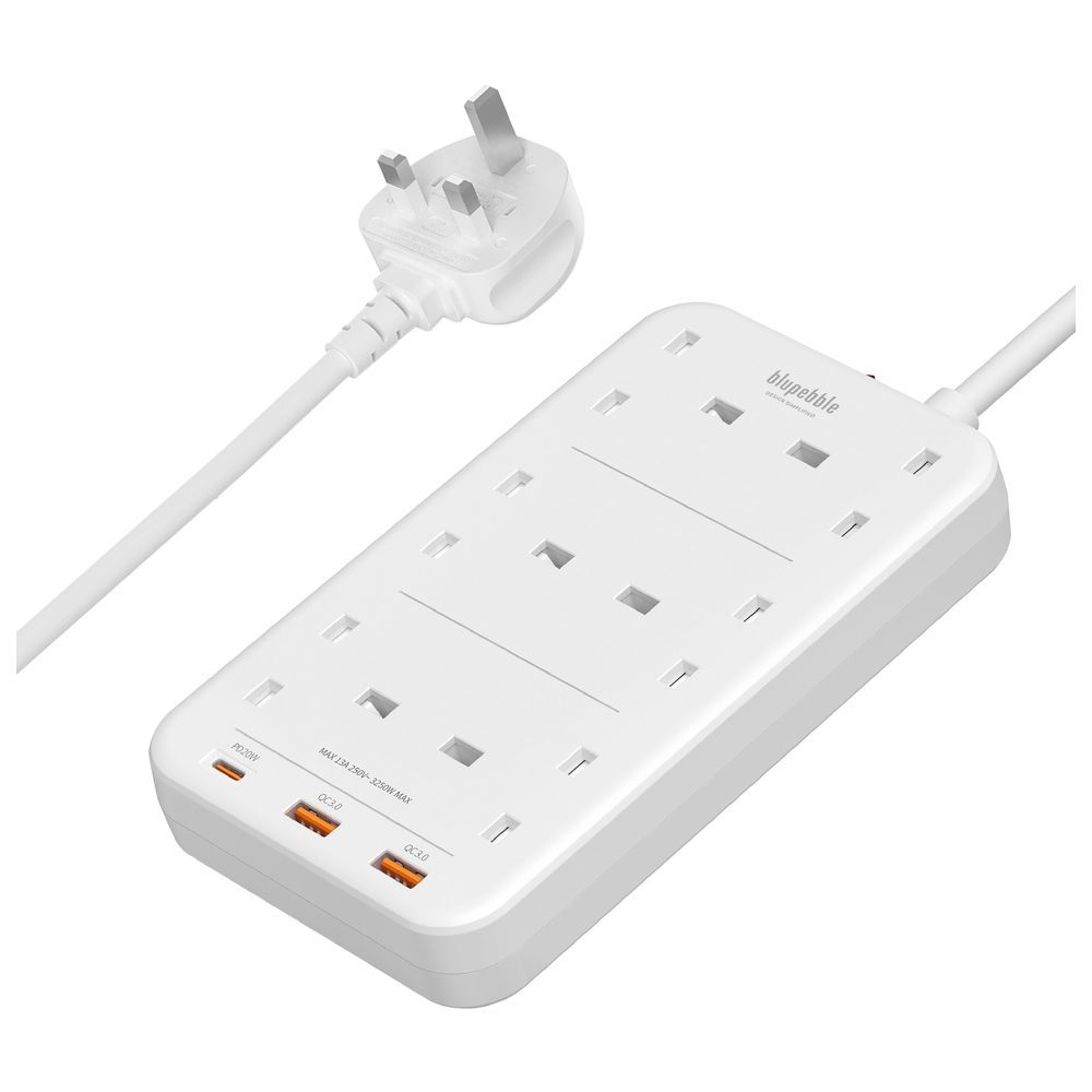 Blupebble - 6 Plug Surge Protection Power Strip - White