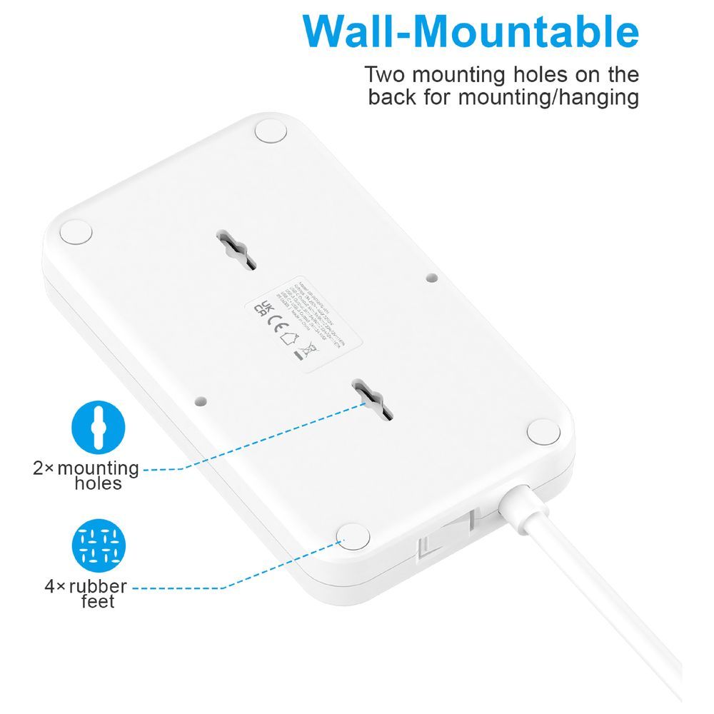 Blupebble - 6 Plug Surge Protection Power Strip - White