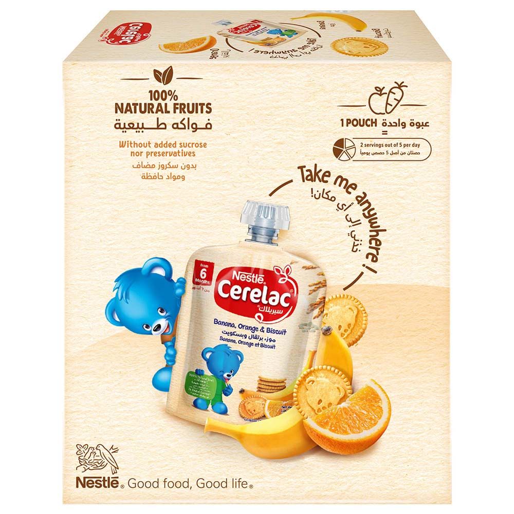 Nestle Cerelac - Banana Orange Biscuit Puree Pouch - 90 g - Pack of 4