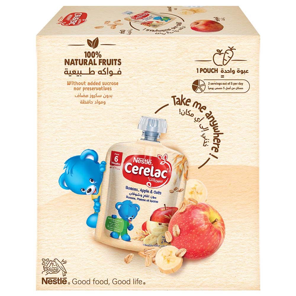 Nestle Cerelac - Banana Apple Oat Puree Pouch - 90 g - Pack of 4