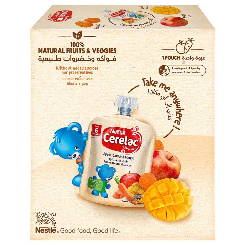 Nestle Cerelac - Apple Carrot Mango Puree Pouch - 90 g - Pack of 4