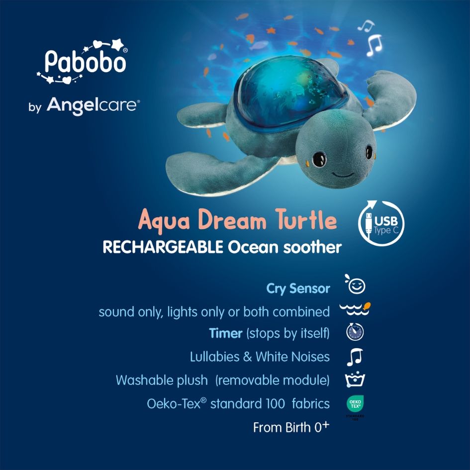 Pabobo - Rechargeable Turtle Nightlight & Projector - Aqua Dream