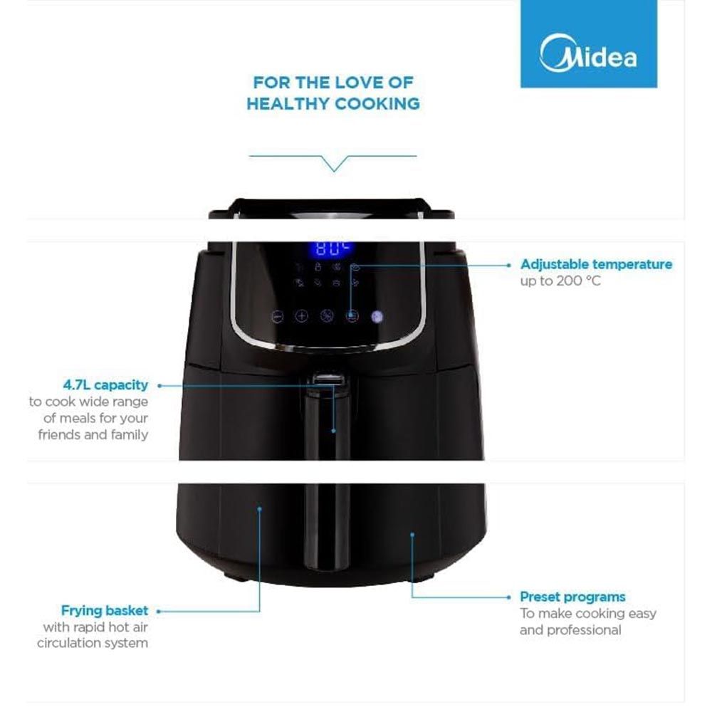 Midea - XL Digital Air Fryer - Black - 4.7 L