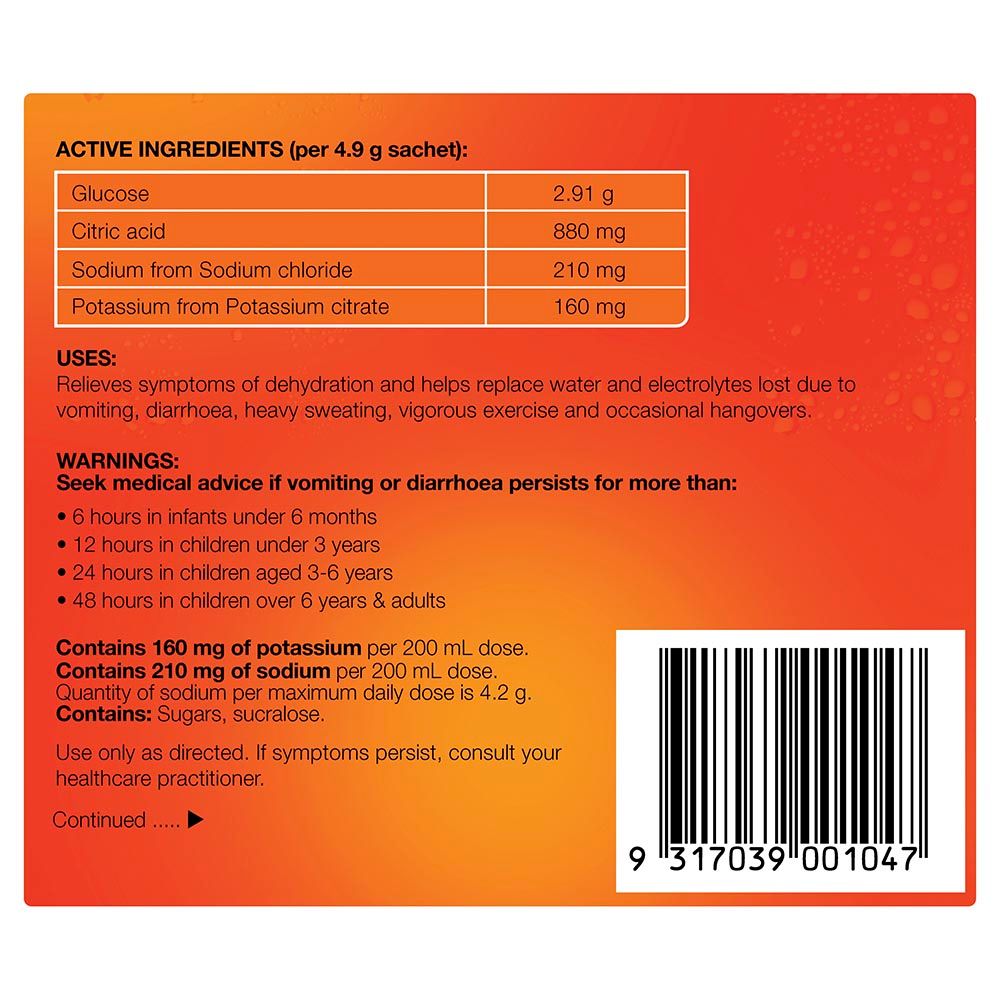 Hydralyte - Electrolyte Powder Sachets - Orange - 10 Pcs - 4.9 g