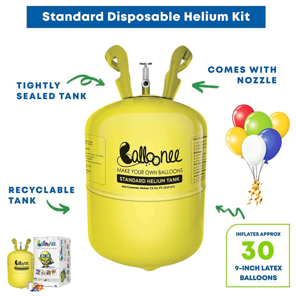 Balloonee - Standard Disposable Helium Party Kit With 30 Balloons