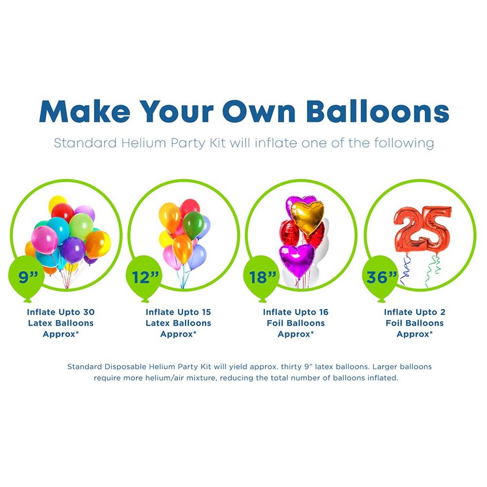 Balloonee - Standard Disposable Helium Party Kit With 30 Balloons