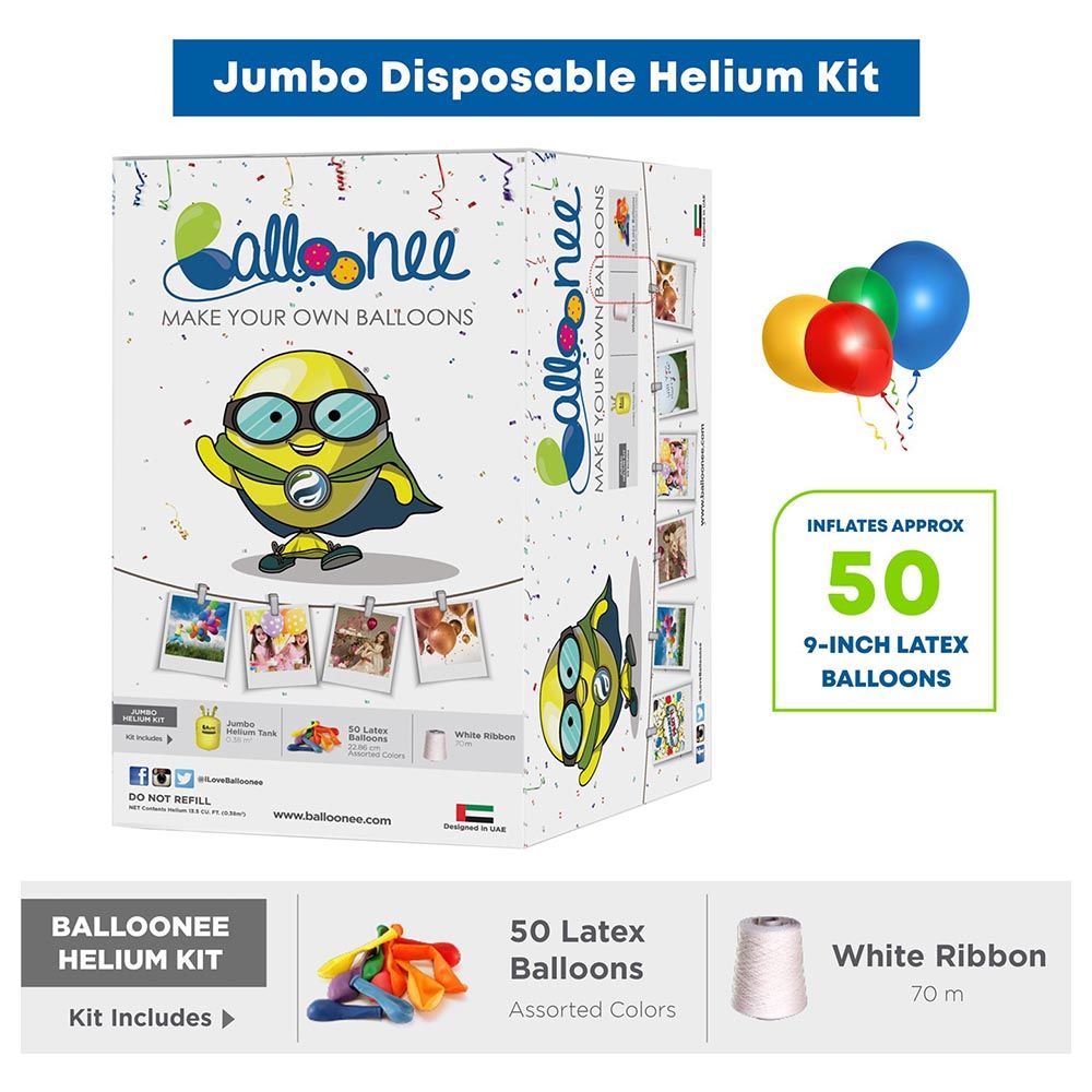 Balloonee - Jumbo Disposable Helium Party Kit With 50 Balloons