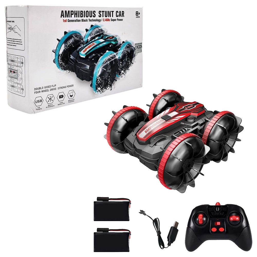 Fitto - Amphibious 2.4 GHz Remote Control Waterproof Stunt Car - Red