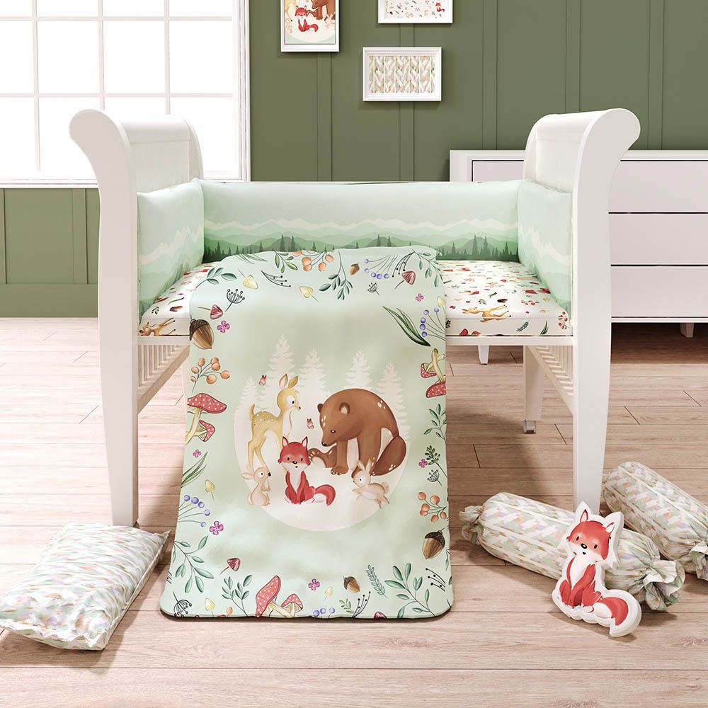 Fancy Fluff - Organic Baby Cot Bedding Set - 7pcs - Woodland