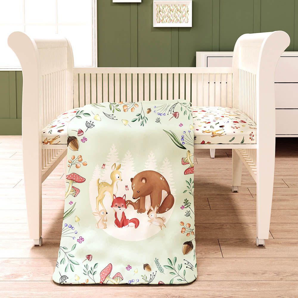 Fancy Fluff - Organic Baby Cot Bedding Set - 7pcs - Woodland