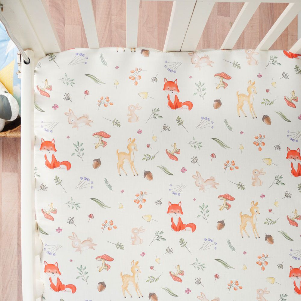 Fancy Fluff - Organic Baby Cot Bedding Set - 7pcs - Woodland