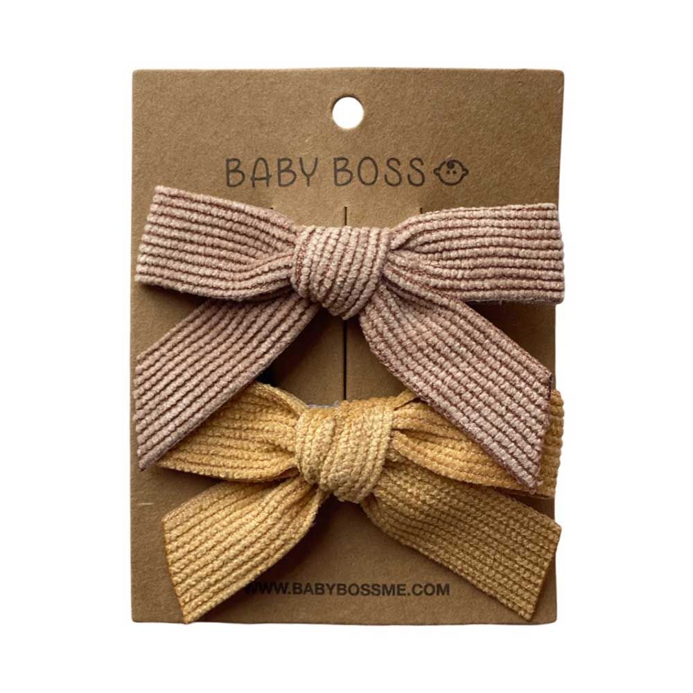 Baby Boss - Kids Hair Clip Bow Set - Beige - 2pcs