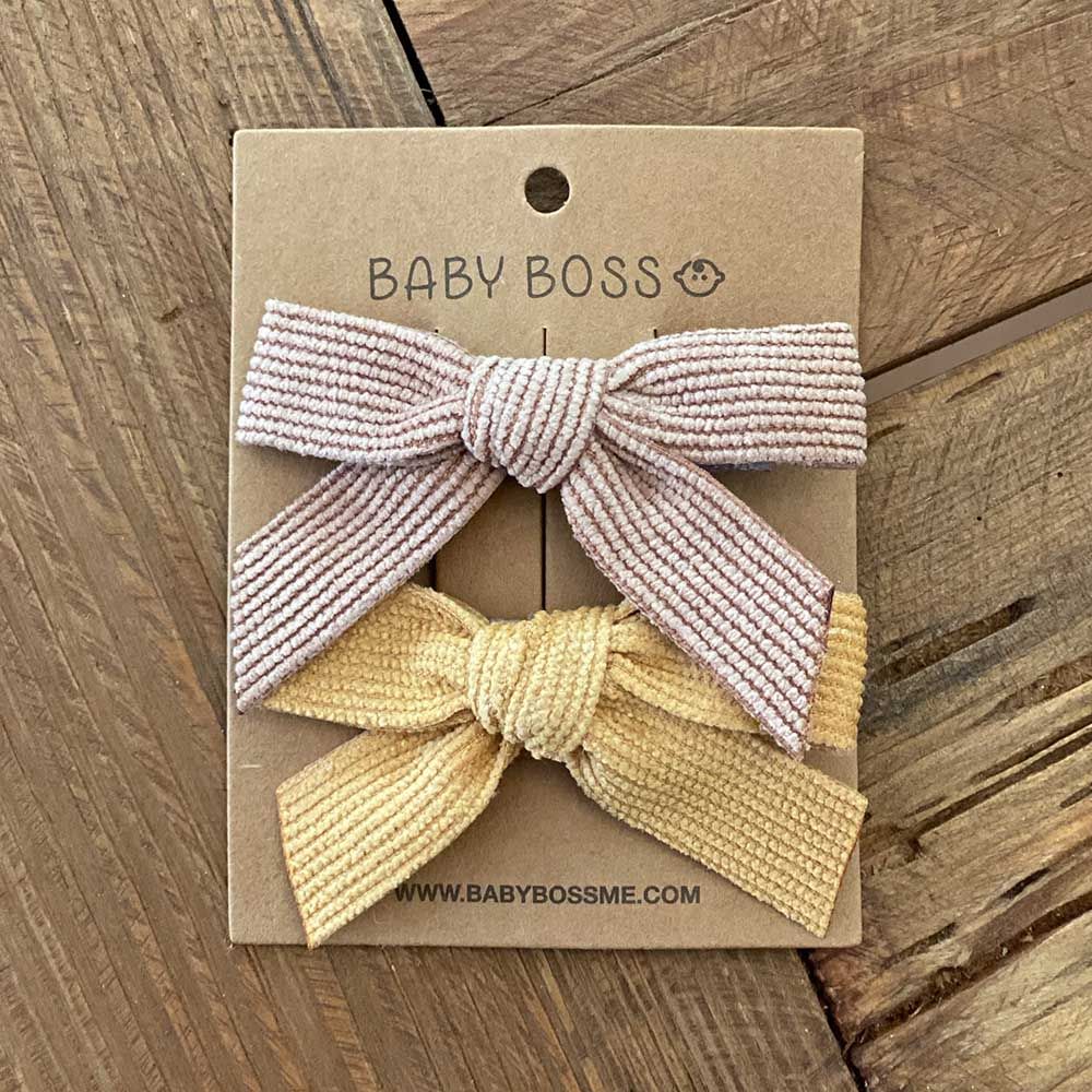 Baby Boss - Kids Hair Clip Bow Set - Beige - 2pcs