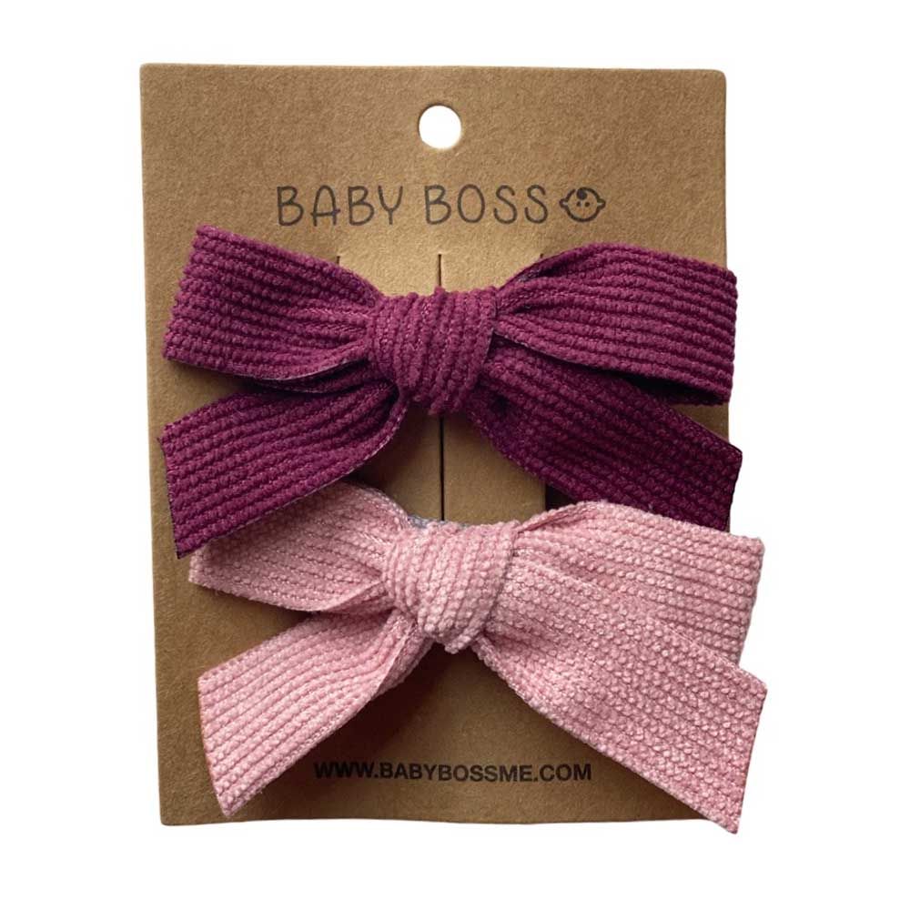 Baby Boss - Kids Hair Clip Bow Set - Pink - 2pcs