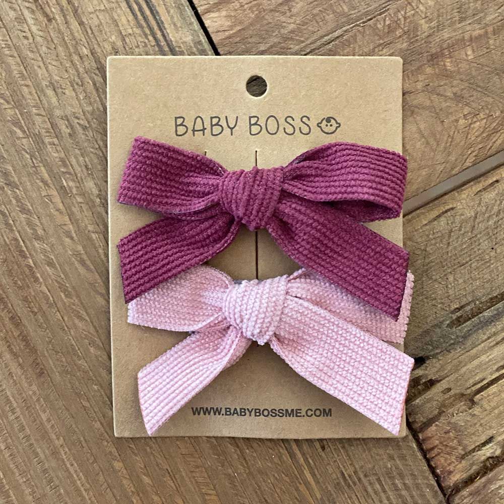 Baby Boss - Kids Hair Clip Bow Set - Pink - 2pcs